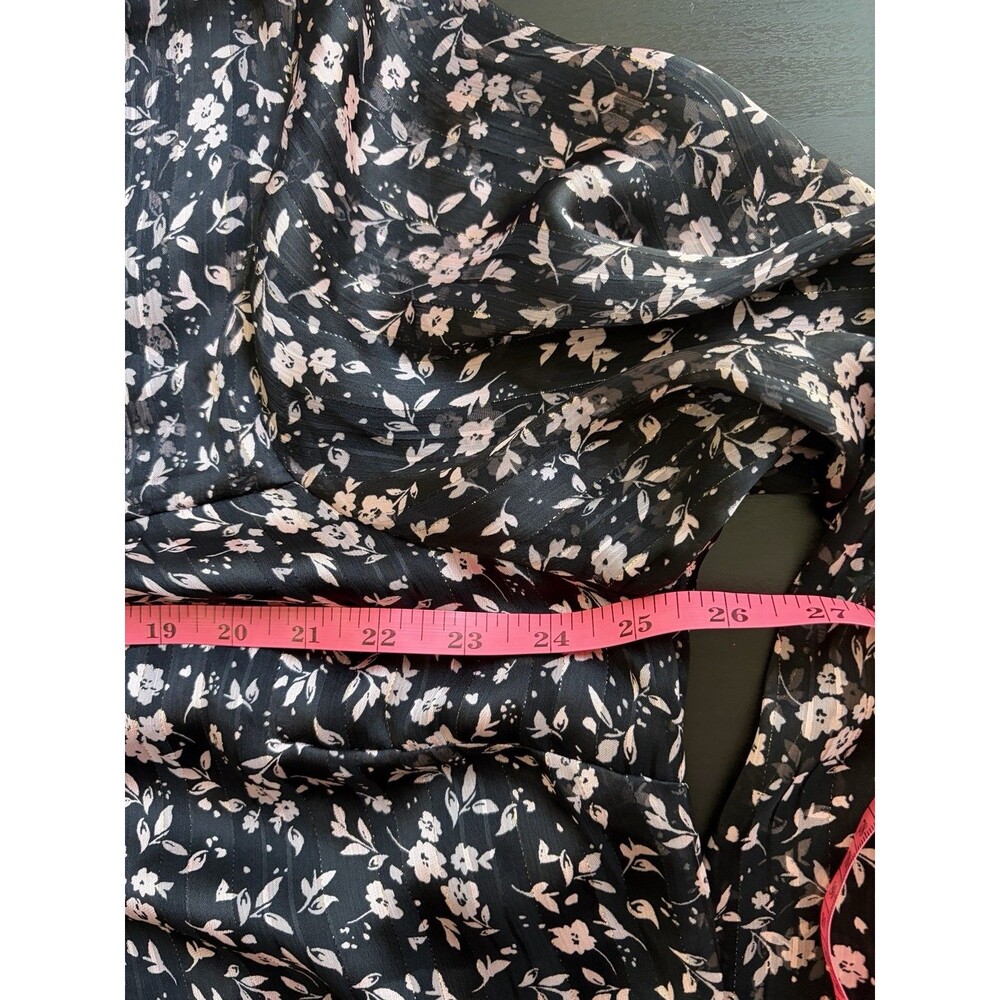 AQUA Curve 2X Floral Chiffon Blouse Sheer Sleeve Babydoll Top Black Pink Cottage - Picture 6 of 7